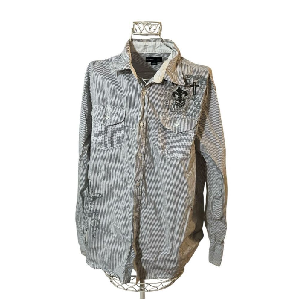 Very nice Decoded Men's "LIVE FREE" Long Sleeve black & White striped button up